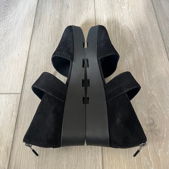 Eileen Fisher Marlow Mary Jane Women's 8 Black Suede Low Wedge Shoe Zip Back - Picture 7 of 10